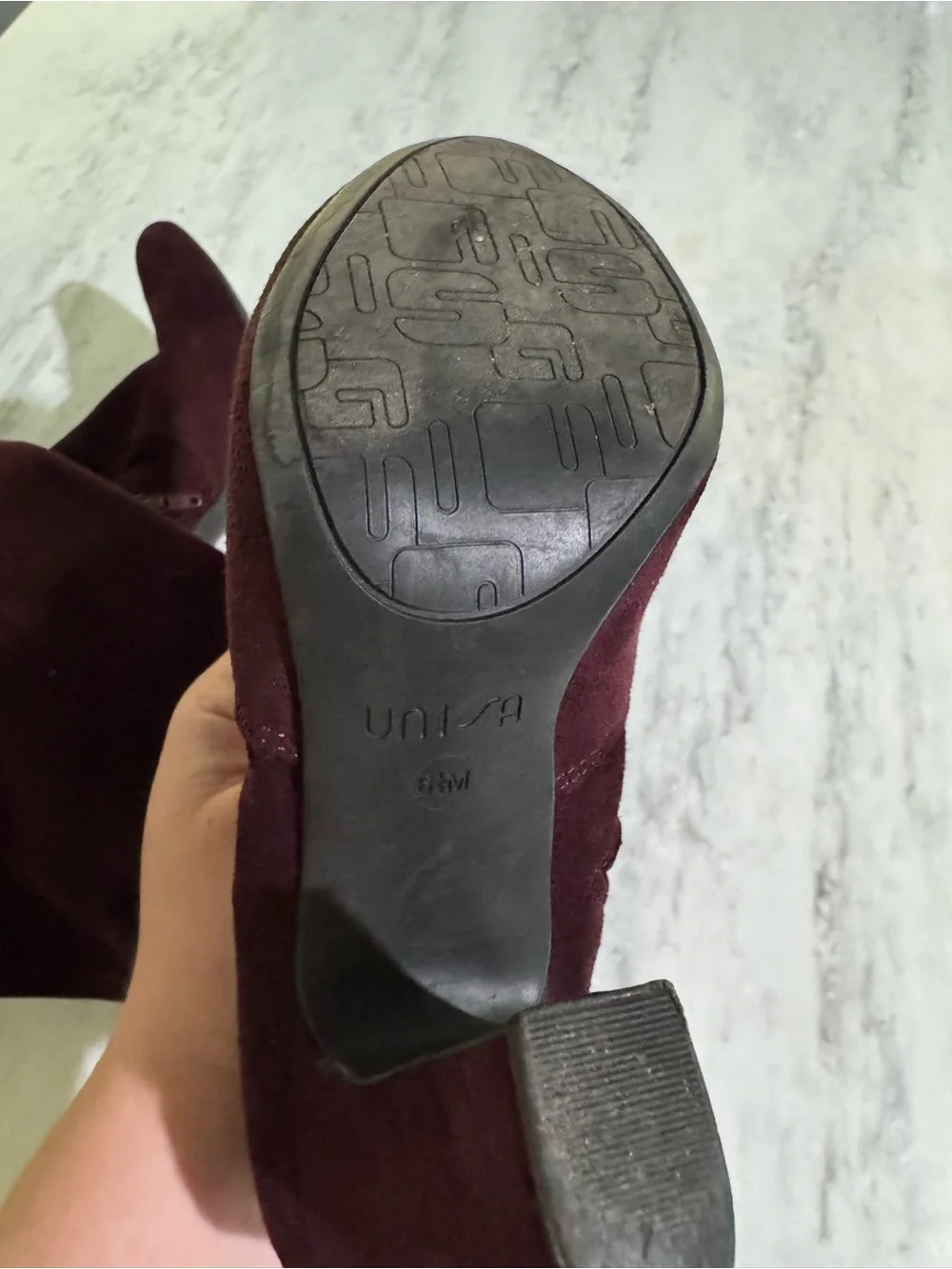 Unisa Over-the-Knee Faux Suede Chic Fall Party Block 4” Heel Boots Burgundy 6.5